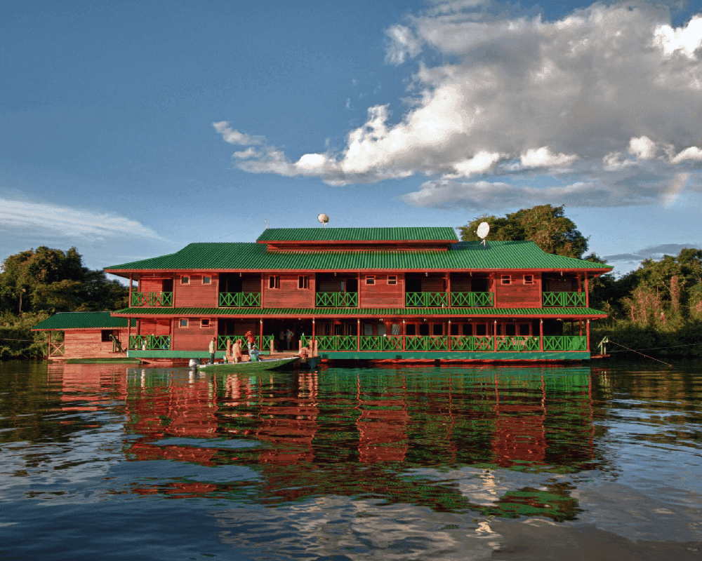 EcoLodge da Barra at the confluence of Juruena and Teles-Pires rivers offering year-round fishing in crystal-clear Tapajós waters